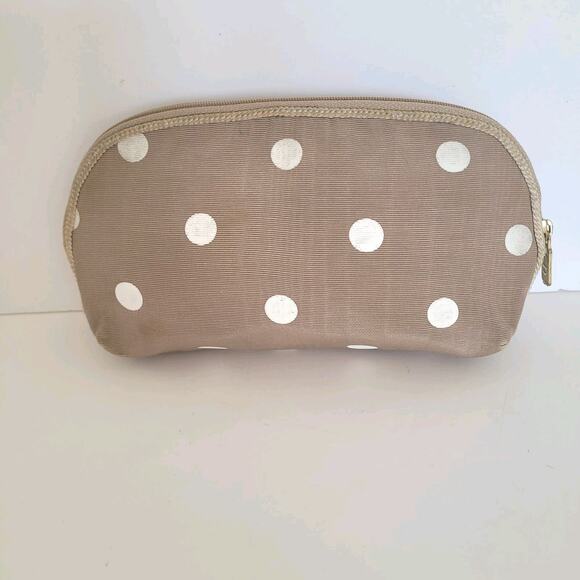 Christian Dior Vintage Beige Whit Cosmetic Bag Make Up Zip Pouch Polka Dot Small - Picture 2 of 12